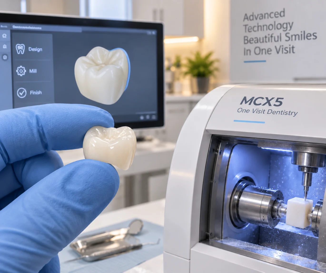 Digital crown design and dental milling equipment